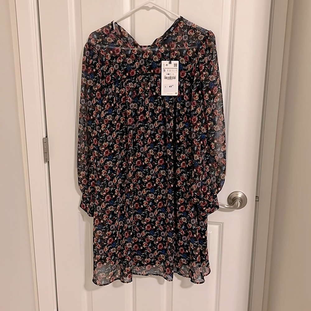 ZARA multicolor floral chiffon dress